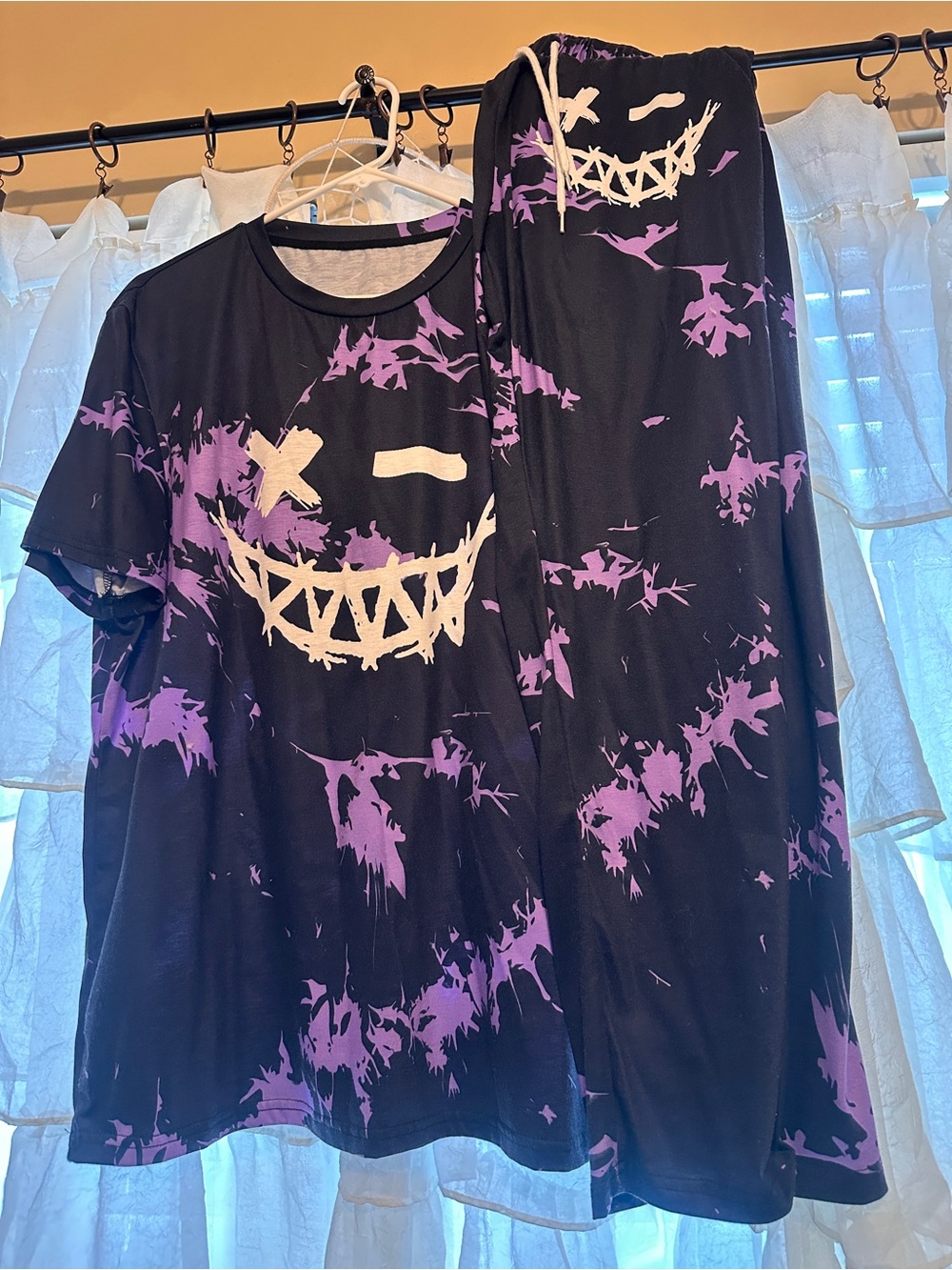MaNsFINITY Black & Purple Tie-Dye Smiley Graphic Tee Set XL